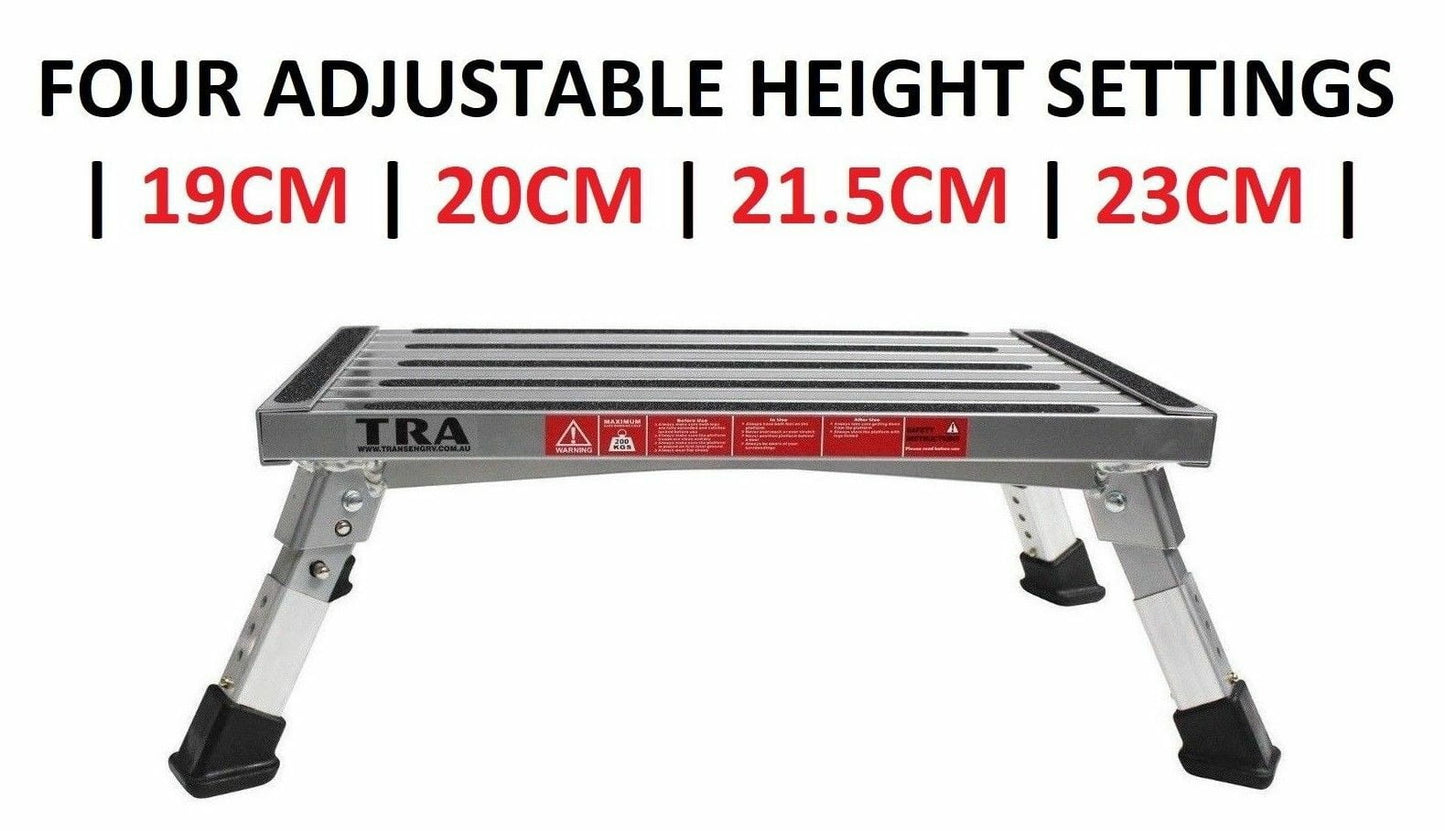 BLACK Single Folding Portable Caravan Step With Adjustable Legs