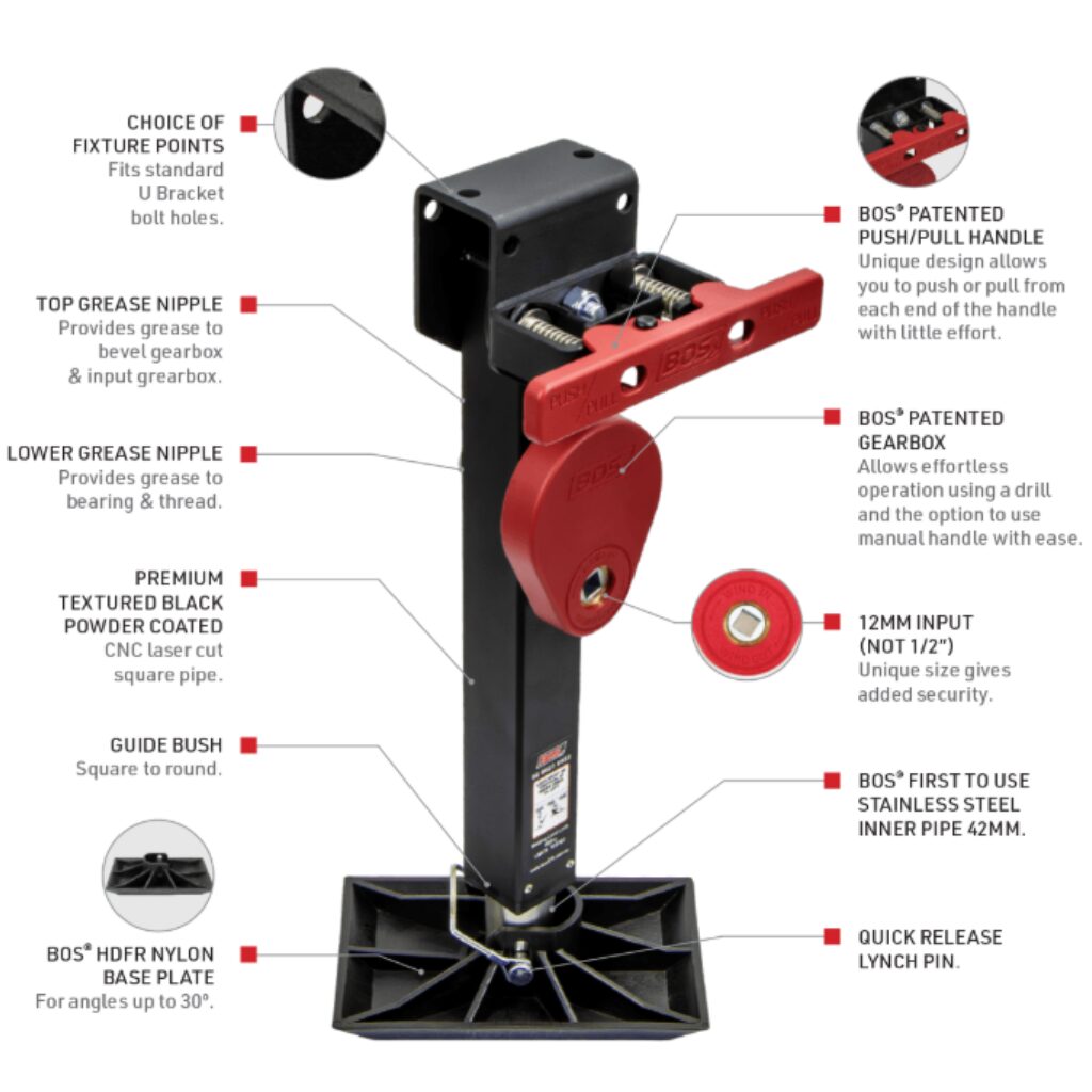 BOS 500mm LEVELLING LEGS (160mm TRAVEL) - SET OF 2 - 440-051
