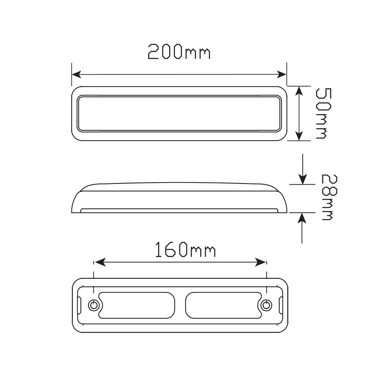 LED Autolamps 12/24V Stop Tail Light With Black Bracket 200x50mm - 200BRM