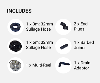 32mm Flat Out Sullage Hose: 9m on Multi-Reel Matte Black