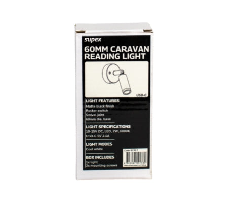 60MM BLACK CARAVAN READING LIGHT - WITH USB C