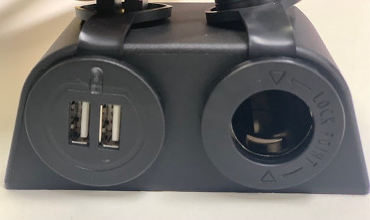 12v socket & USB port, surface mount, black