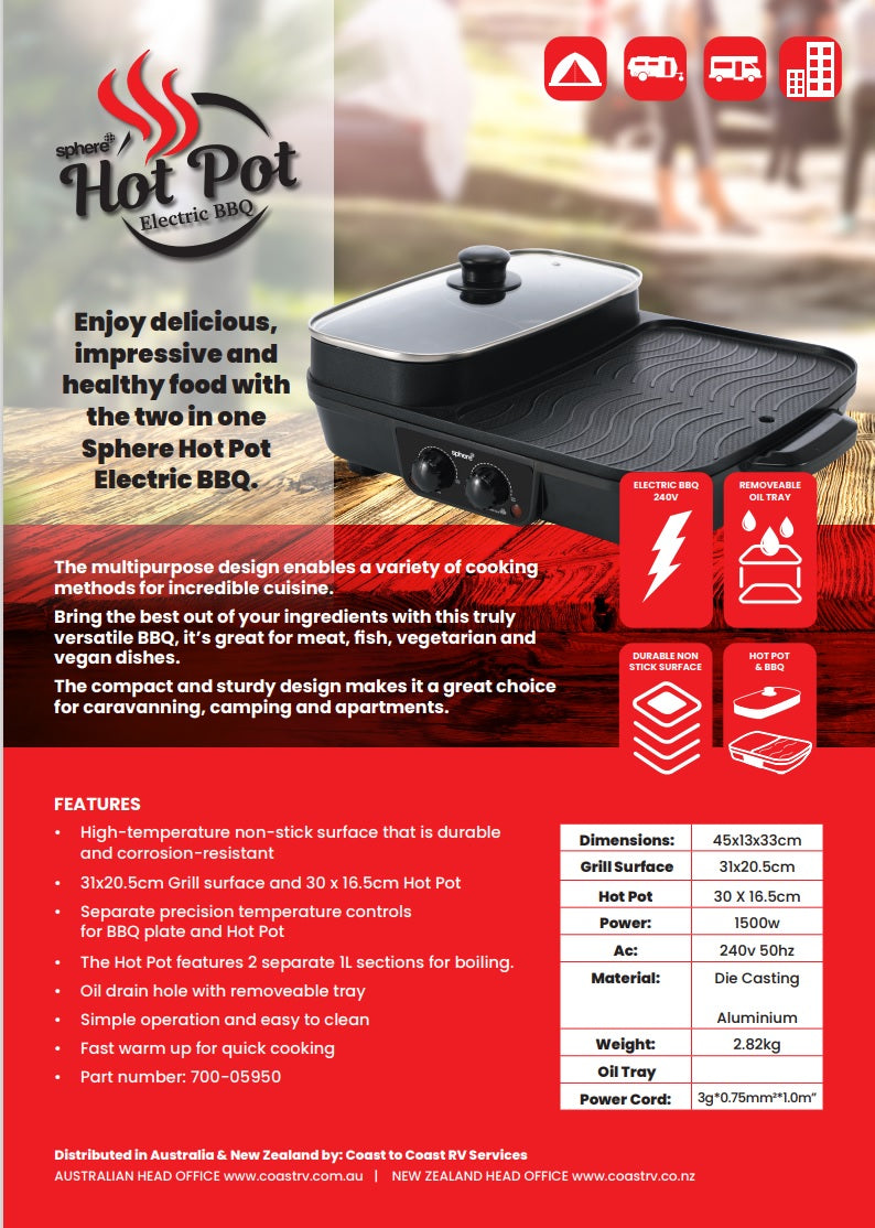 SPHERE Hot Pot Electric BBQ - 240VAC Combo Skillet