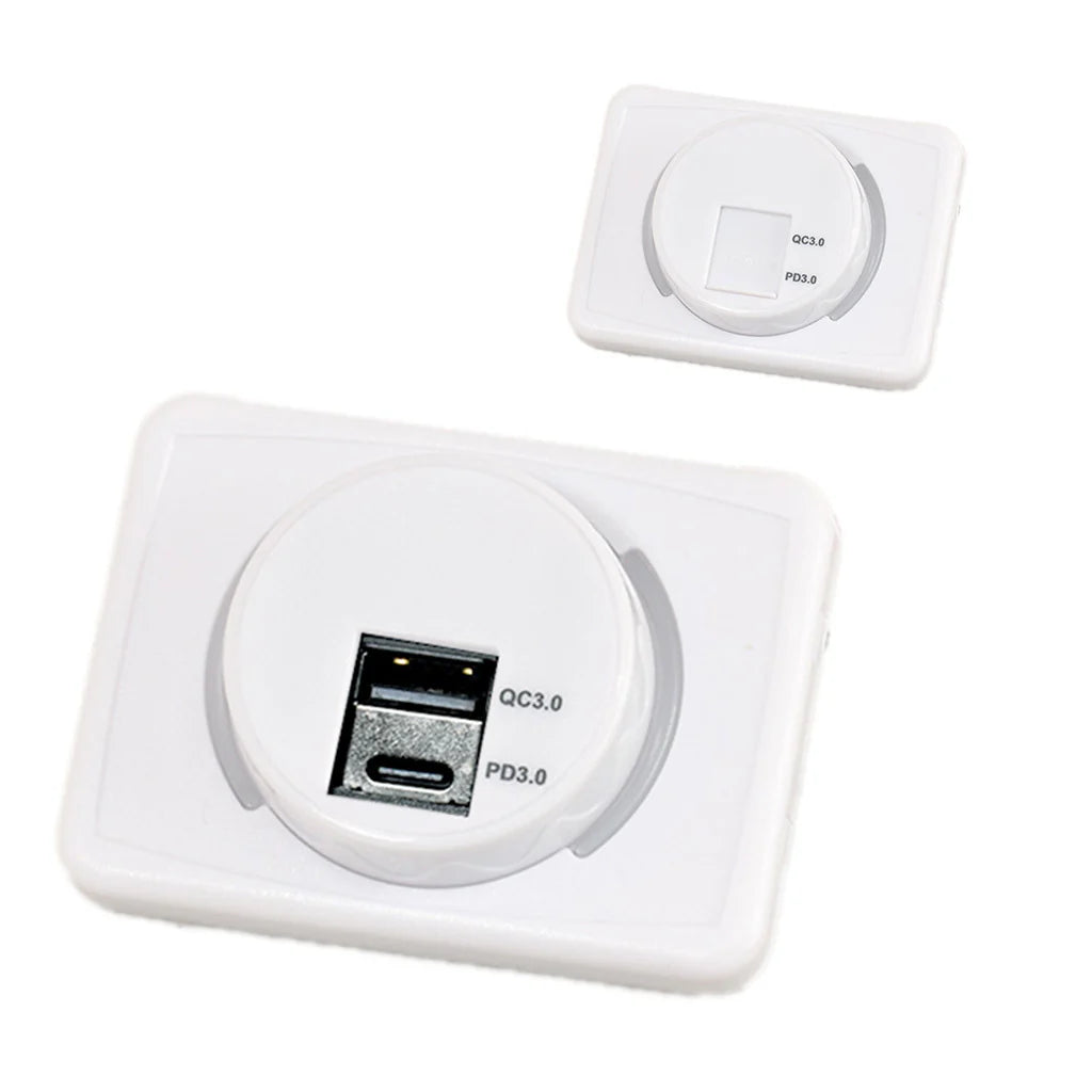 12V USB Twin Charging Station USB A/USB C White