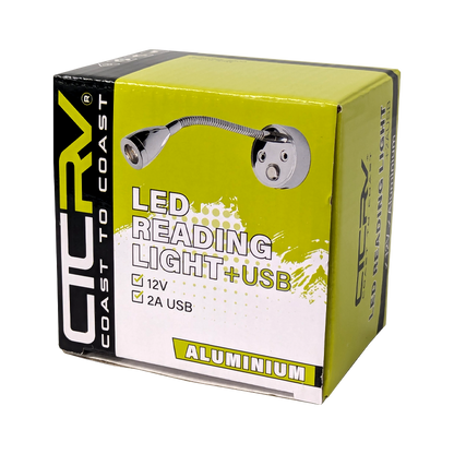COAST RV 12V LED ALUMINIUM Reading Light with 2A USB