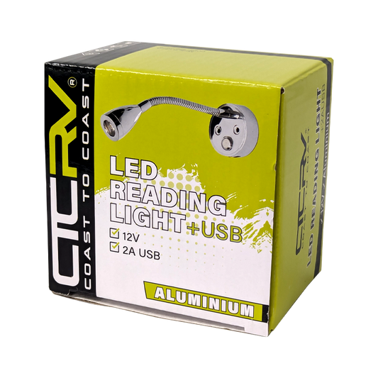 COAST RV 12V LED ALUMINIUM Reading Light with 2A USB
