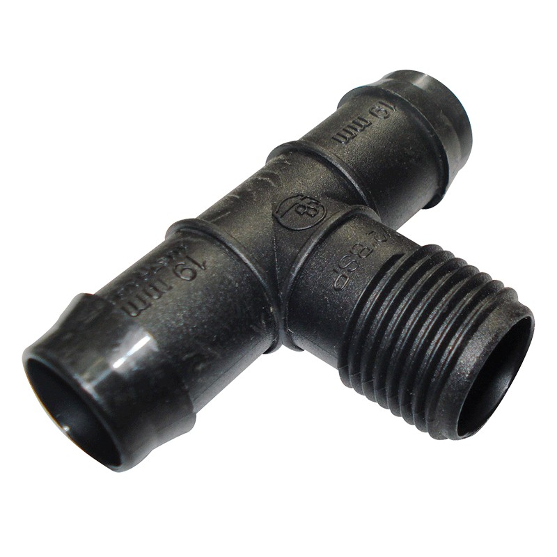Threaded Tee 19mm Barbed x 1/2" BSP Male
