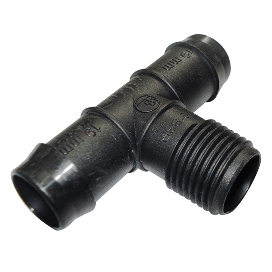 Threaded Tee 19mm Barbed x 1/2" BSP Male