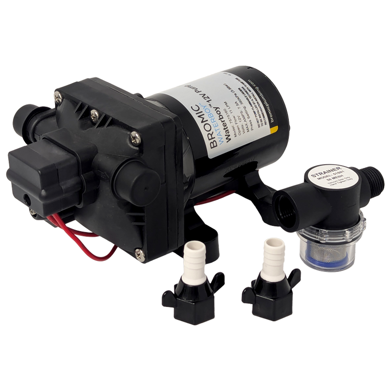 BROMIC WATERBOY 12V RV Pump with Filter & 12mm Barb Adaptor Fittings ...