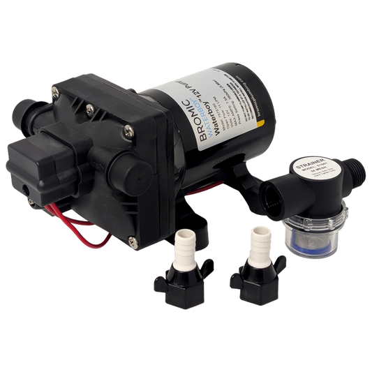 BROMIC WATERBOY 12V RV Pump with Filter & 12mm Barb Adaptor Fittings | 11LPM