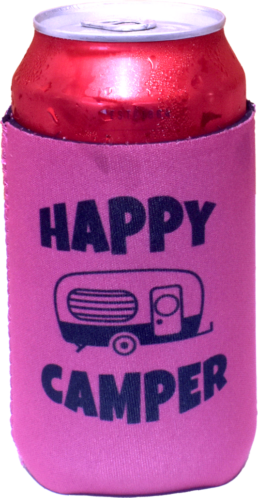 Pink Stubby Holder - Happy Camper