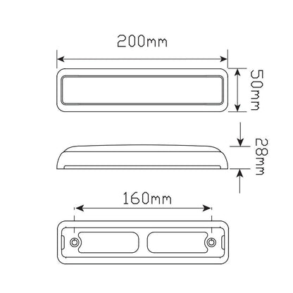 LED Autolamps 12/24V Stop Tail Light With Black Bracket 200x50mm - 200BRM
