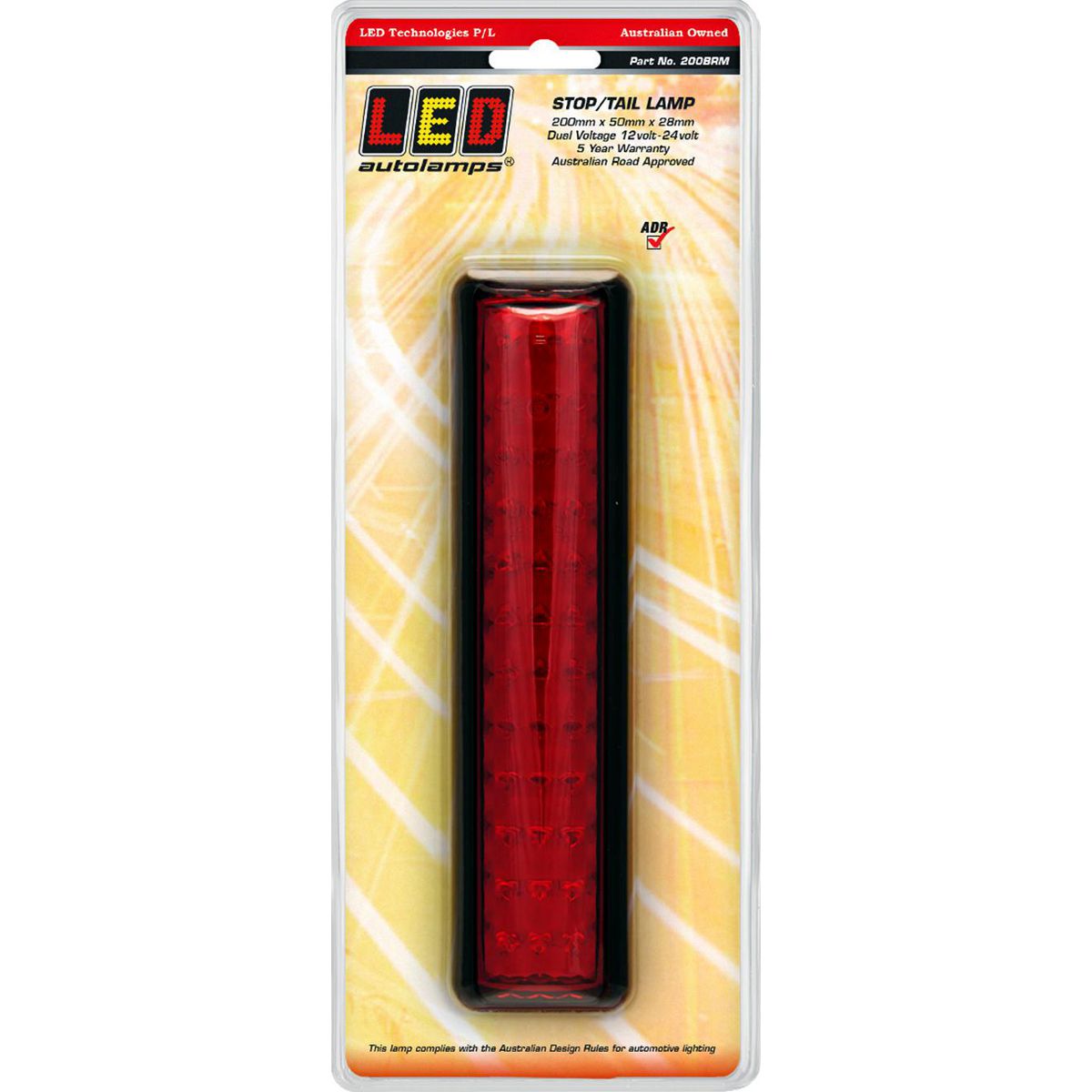 LED Autolamps 12/24V Stop Tail Light With Black Bracket 200x50mm - 200BRM