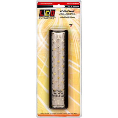 LED Autolamps 12/24V Reverse Light 200x50mm With 25 LEDs Black Bracket - 200BWM