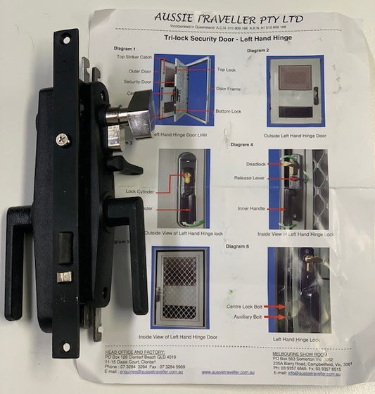 ATRV Tri-Lock Security Door Lock - with centre lock body and barrel & keys