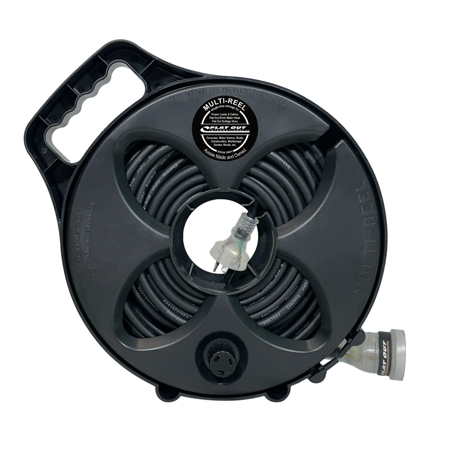 12m Premium Flat Out 15amp Extension Lead | with Compact Multi-Reel