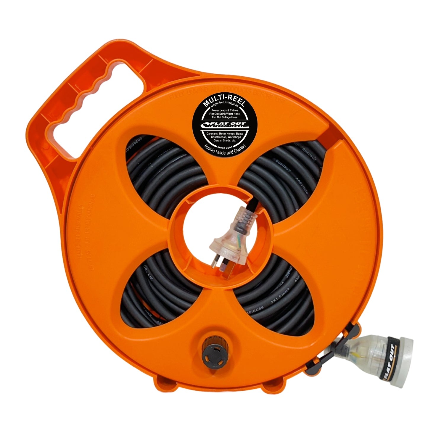 12m Premium Flat Out 15amp Extension Lead | with Compact Multi-Reel