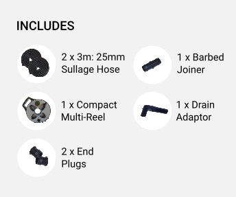 25mm Flat Out Sullage Hose: 6m on Compact Multi-Reel Black