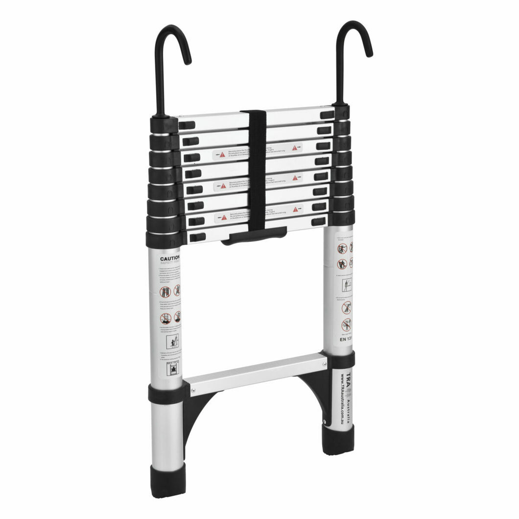 2.6m Portable Telescopic Ladder With Hooks Carry Bag