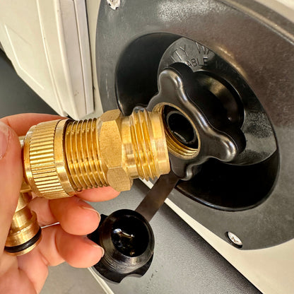 Flat Out US Thread Adaptor Brass Swivel Elbow | for 3/4 GHT/NPT RV Water Inlet