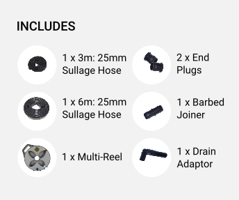 25mm Flat Out Sullage Hose: 9m on Multi-Reel Narrow Black