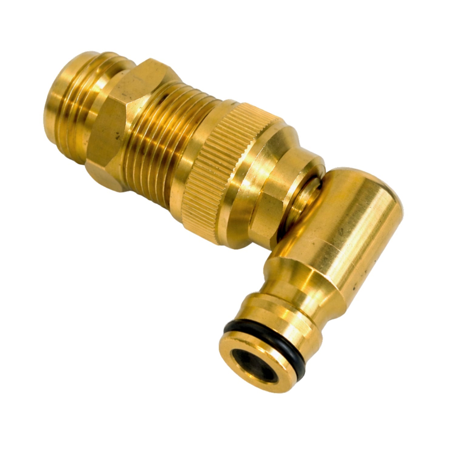 Flat Out US Thread Adaptor Brass Swivel Elbow | for 3/4 GHT/NPT RV Water Inlet
