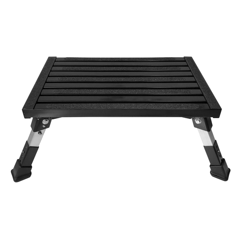 Black Single Folding Portable Caravan Step with Adjustable Legs