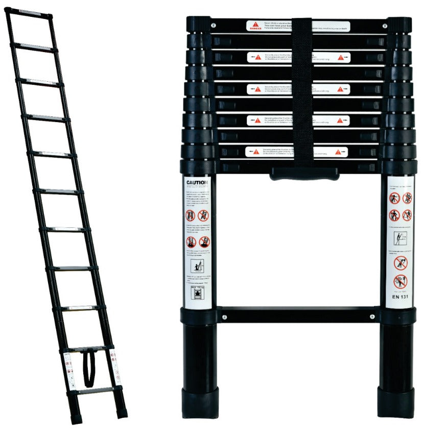Black 3.2m Portable Telescopic Ladder With Carry Bag