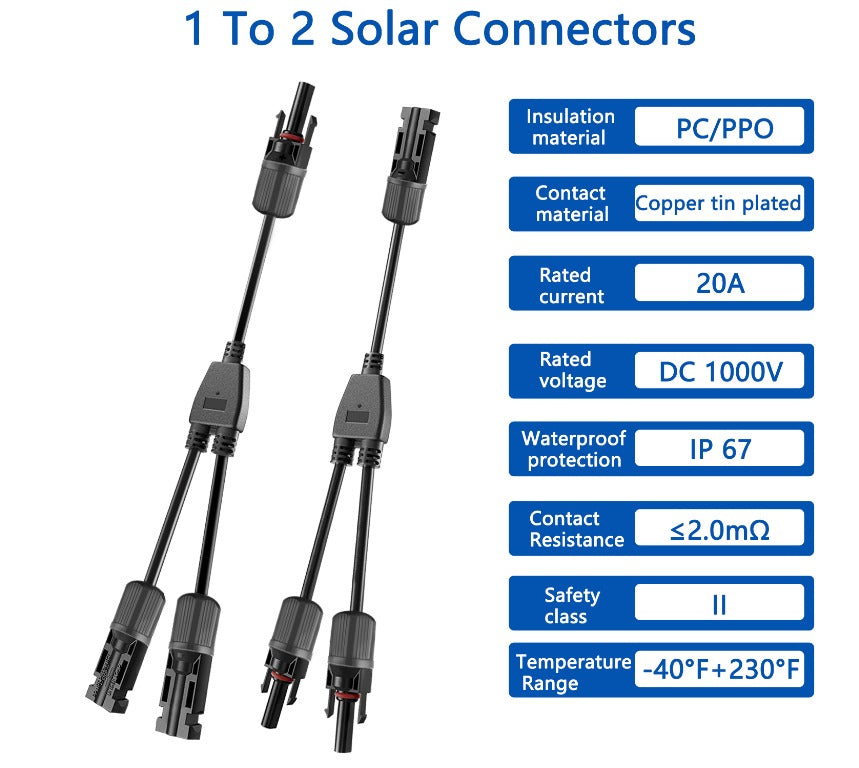 1 Pair for MC4 2 Way Y Splitter Cable Plug, IP67 Connectors