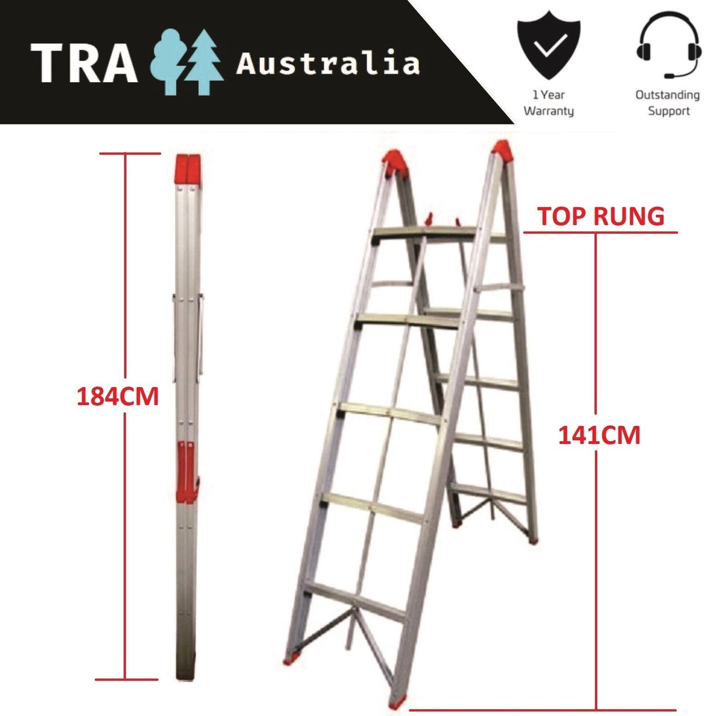 5 step aluminium collapsible box stick ladder