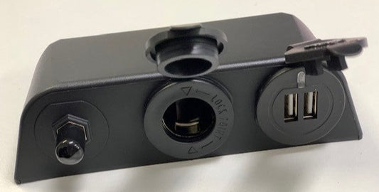 12v socket, USB port & antenna point, surface mount, black