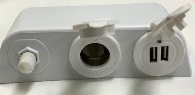 12v socket, USB port & antenna point, surface mount, white