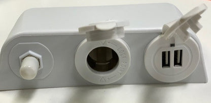 12v socket, USB port & antenna point, surface mount, white