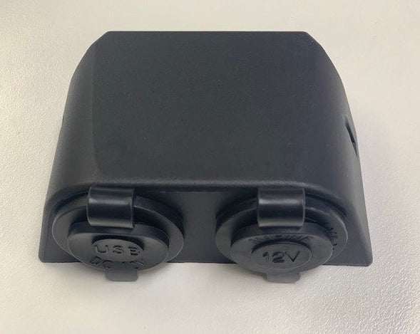 12v socket & USB port, surface mount, black
