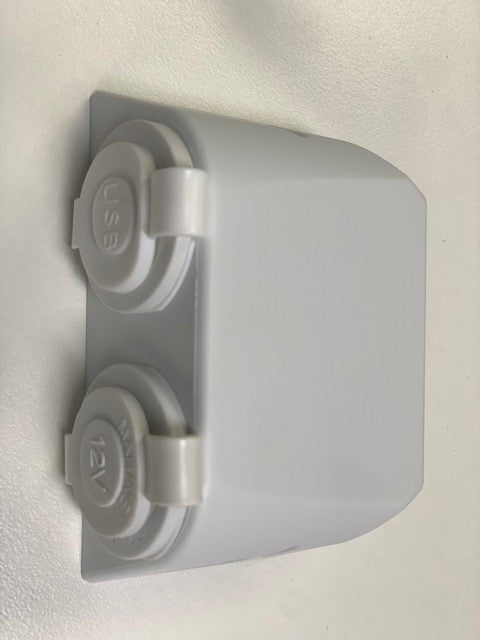 12v socket & USB port, surface mount, white