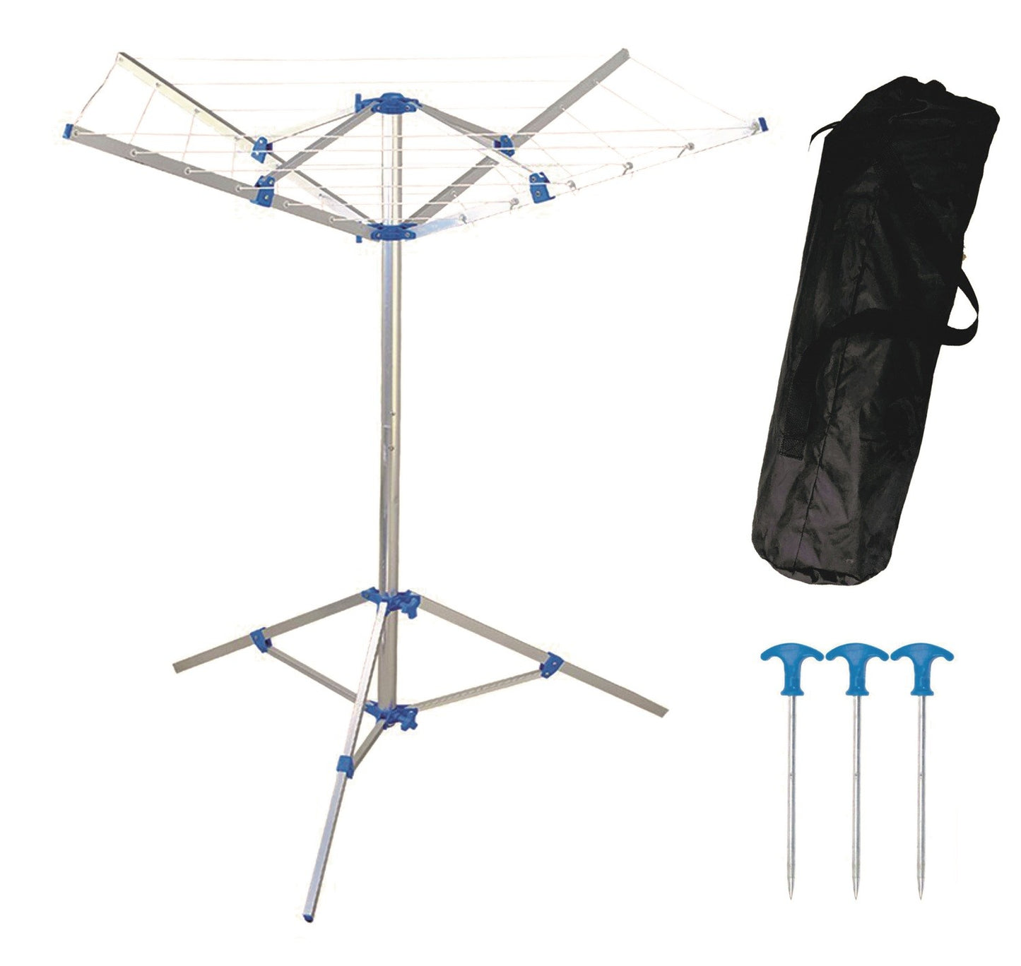 Portable folding rotary camping caravan clothes line with carry bag