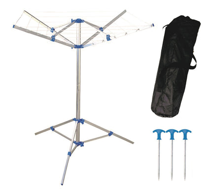 Portable folding rotary camping caravan clothes line with carry bag