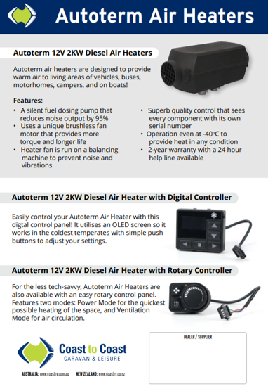 Autoterm Diesel Air Heater 12V 2KW Kit with Digital Controller