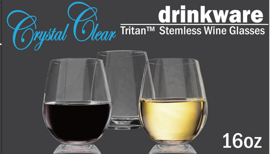 CRYSTAL CLEAR TRITAN STEMLESS WHITE WINE GLASS 16 OZ