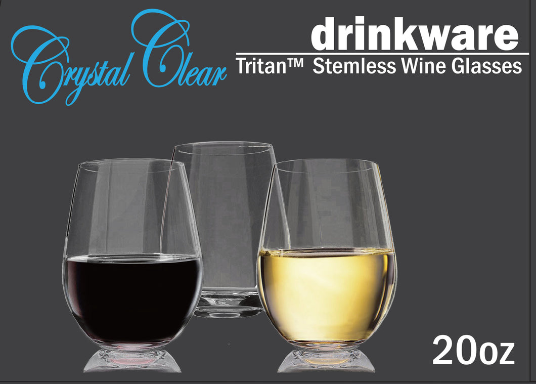 CRYSTAL CLEAR TRITAN STEMLESS RED WINE GLASS 20 OZ