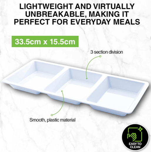Melamine Tray Rectangle 3 Section 33.5cm x 15.5cm