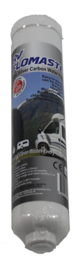 RV FLOWMASTER INLINE SILVER CARBON WATER FILTER T33S